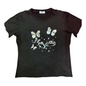 Black T-Shirt with Silver Butterfly Design